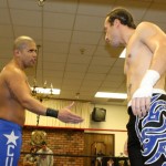 Ricky Reyes and Kevin Tibbs share an awkward show of respect before their match