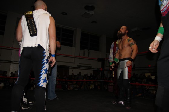 Kevin Tibbs stares down VsK and AJ Styles at Blood Sweat and 8 Years